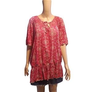 NEW Croft & Barrow 2X Blouse Pink Floral Ruched Neckline and Hem Front Tie Flowy